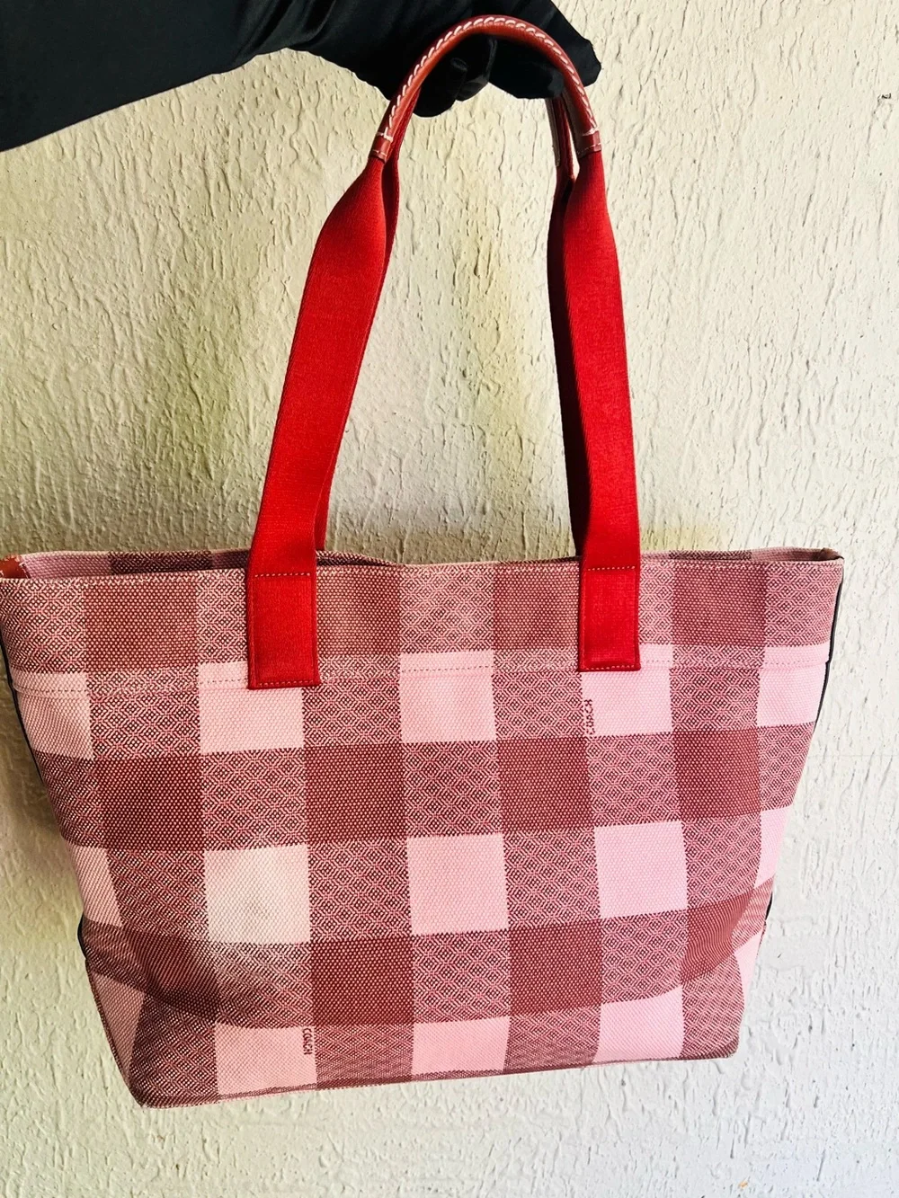 Coach Buffalo Plaid Canvas Tote Bag